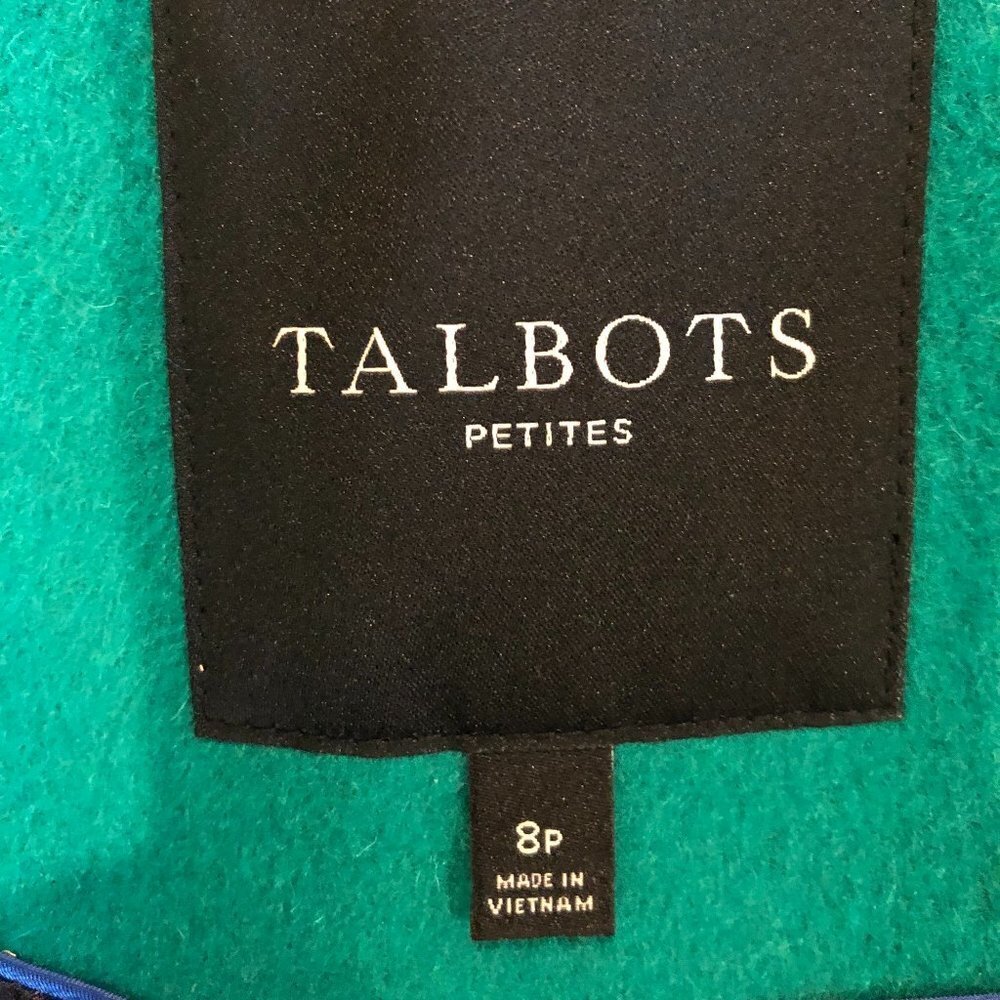 Talbots Petites Lined Cozy Wool Coat w Detachable Faux Fur Collar Green Sz 8P - Picture 6 of 11